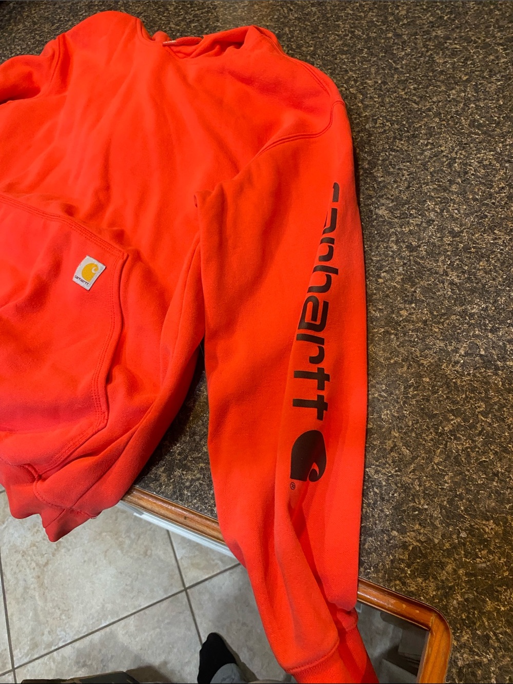 Carhartt Bright Orange Sleeve Logo Hooded Sweatshirt